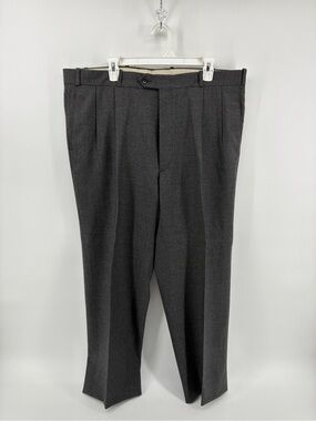 Vintage 100% Wool Lineage Men's Dark Gray Dress Pants Pleated Front Crease